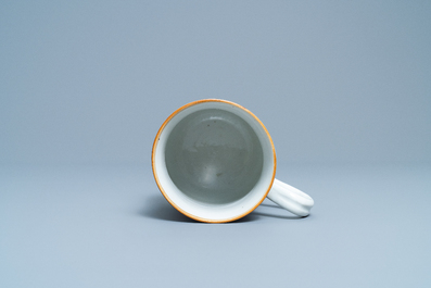 A Chinese famille rose mug with a semi-undressed lady, Qianlong