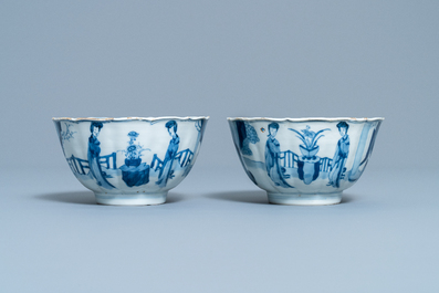 A pair of Chinese blue and white 'Long Eliza' bowls, Chenghua mark, Kangxi