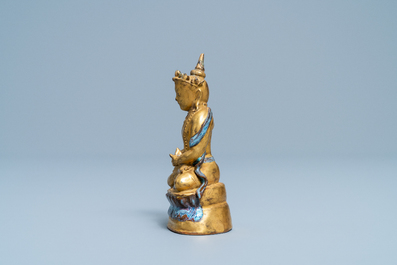 A Chinese gilt and parcel-flamb&eacute; glazed figure of a Bodhisattva, 19/20th C.