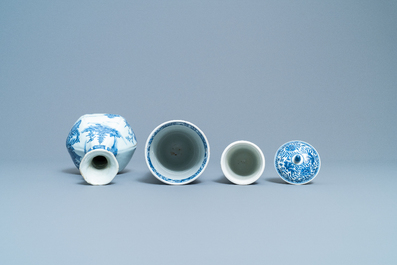 Two Chinese blue and white beaker vases and a bottle vase, Kangxi/Qianlong
