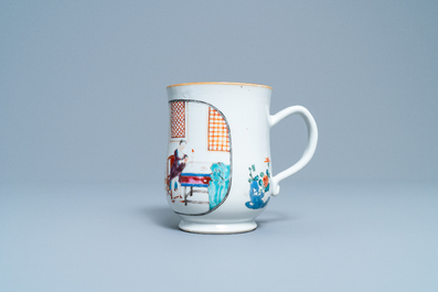A Chinese famille rose mug with a semi-undressed lady, Qianlong