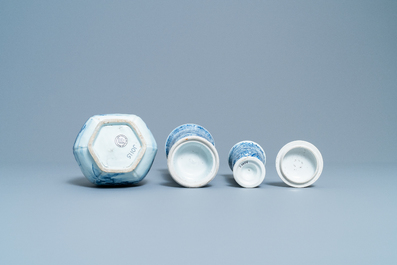 Two Chinese blue and white beaker vases and a bottle vase, Kangxi/Qianlong