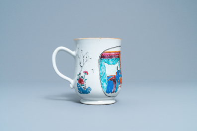 A Chinese famille rose mug with a semi-undressed lady, Qianlong