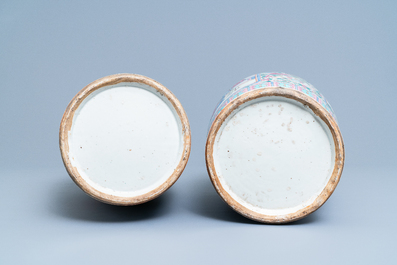 A pair of Chinese famille rose vases, 19th C.