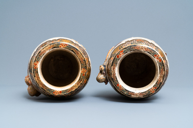 Two Japanese relief-moulded Satsuma vases, Meiji, 19th C.