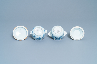 Two Chinese blue and white porringer bowls and covers, Kangxi