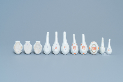 Seven Chinese famille rose spoons and four saucers, 19/20th C.