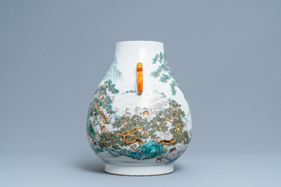 A Chinese famille rose '100 deer' vase, Qianlong mark, 20th C.