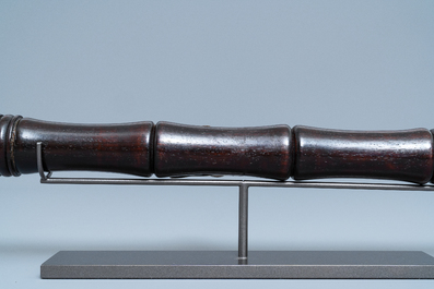 A Chinese tie li mu, paktong metal and Yixing stoneware opium pipe, 19th C.