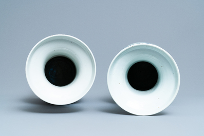 Two Chinese blue and white celadon 'dragon and phoenix' vases, 19th C.