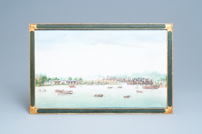 Anglo-Chinese school, Canton, oil on canvas, 18th C.: 'A view on Whampoa Bay'