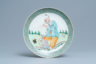 A pair of Chinese Canton famille verte dishes, 19th C.
