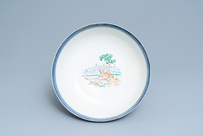 A large Chinese famille rose 'hunting' bowl for the European market, Qianlong