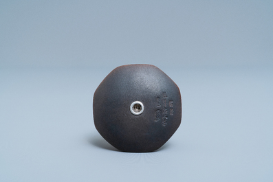 A Chinese tie li mu, paktong metal and Yixing stoneware opium pipe, 19th C.