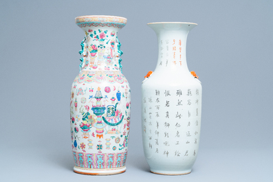 Un vase en porcelaine de Chine famille rose et un en rouge de fer, 19/20&egrave;me