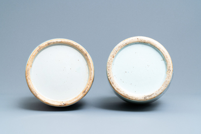 Two Chinese blue and white celadon 'dragon and phoenix' vases, 19th C.