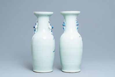 Two Chinese blue and white celadon 'dragon and phoenix' vases, 19th C.