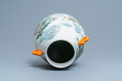 A Chinese famille rose '100 deer' vase, Qianlong mark, 20th C.