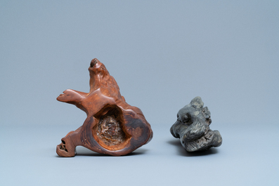 A Chinese scholar's dream stone on wooden stand, 19th C.