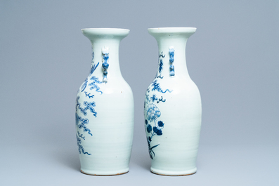 Two Chinese blue and white celadon 'dragon and phoenix' vases, 19th C.