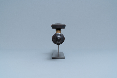 A Chinese tie li mu, paktong metal and Yixing stoneware opium pipe, 19th C.