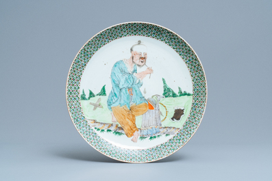 A pair of Chinese Canton famille verte dishes, 19th C.