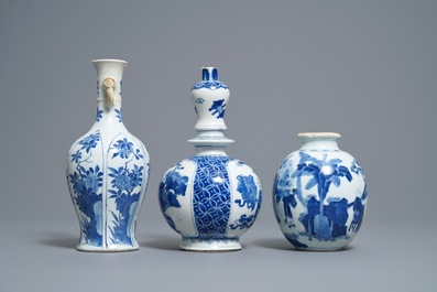 Three Chinese blue and white vases, Kangxi