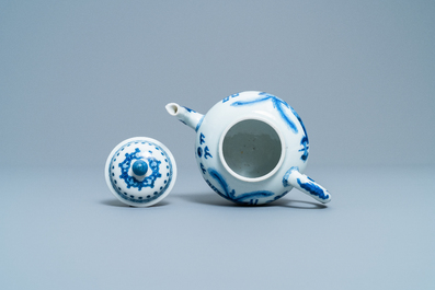 A Chinese blue and white teapot and cover, Jiajing mark, Kangxi