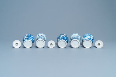 A Chinese blue and white five-piece garniture, Kangxi