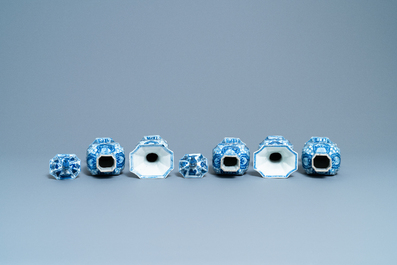 A Chinese blue and white five-piece garniture with boys and ladies, Kangxi