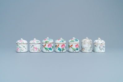 A collection of 14 Chinese qianjiang cai wine cup warmers, 19/20th C.