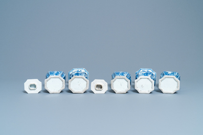 A Chinese blue and white five-piece garniture with boys and ladies, Kangxi