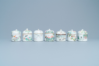 A collection of 14 Chinese qianjiang cai wine cup warmers, 19/20th C.