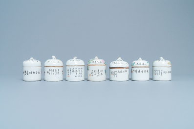 A collection of 14 Chinese qianjiang cai wine cup warmers, 19/20th C.