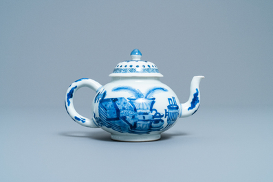 A Chinese blue and white teapot and cover, Jiajing mark, Kangxi