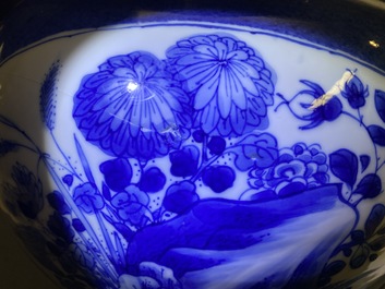 A Chinese blue and white powder blue-ground vase, Kangxi