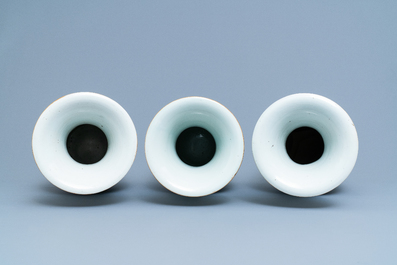 Three Chinese famille rose vases with boys near fish bowls, 19/20th C.