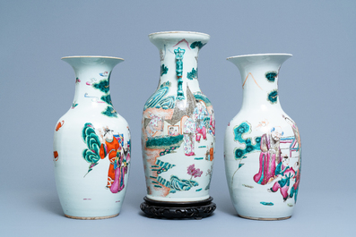 Three Chinese famille rose vases, 19th C.