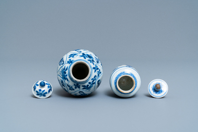 Two small Chinese blue and white 'Long Eliza' vases and covers, Kangxi