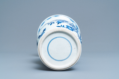 A Chinese blue and white yenyen vase with a bird among foliage, Kangxi