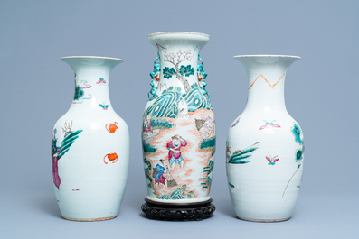 Three Chinese famille rose vases, 19th C.