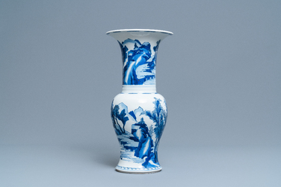 A Chinese blue and white 'river landscape' yenyen vase, Kangxi