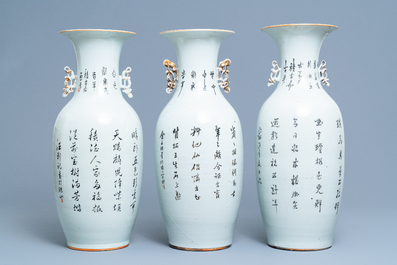 Three Chinese famille rose vases, 19/20th C.