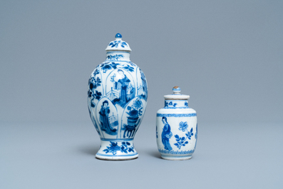 Two small Chinese blue and white 'Long Eliza' vases and covers, Kangxi