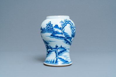 Een Chinese blauw-witte vaas met een landschap, Kangxi