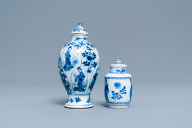 Two small Chinese blue and white 'Long Eliza' vases and covers, Kangxi