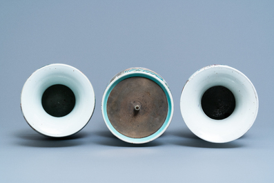 Three Chinese famille rose vases, 19th C.