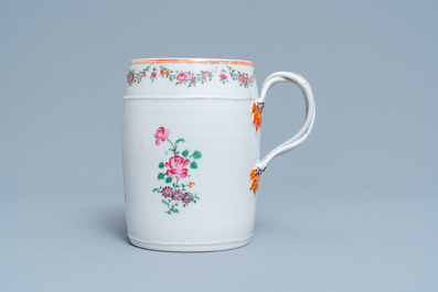 A Chinese famille rose armorial mug and a faux-bois border plate, Qianlong