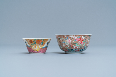 Two Chinese famille rose cups and saucers, Yongzheng