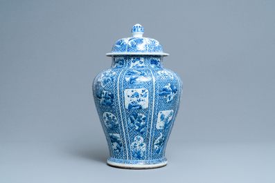 A large Chinese blue and white vase and cover, Kangxi